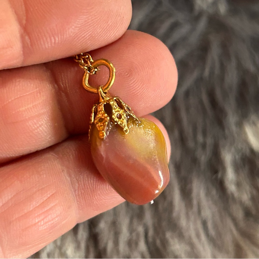 Handcrafted vintage capped mookaite stone pendant on chain necklace